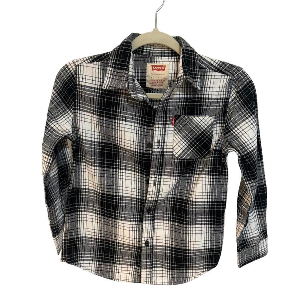 Levi’s Kids Black White Plaid Flannel Shirt Boys Girls Size S 8-10 Years - Picture 2 of 8